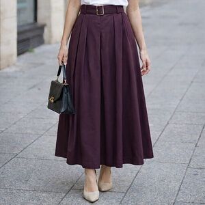 NEW Size M Worthington Burgundy Belted A-Line Pleated Office Business Maxi Skirt